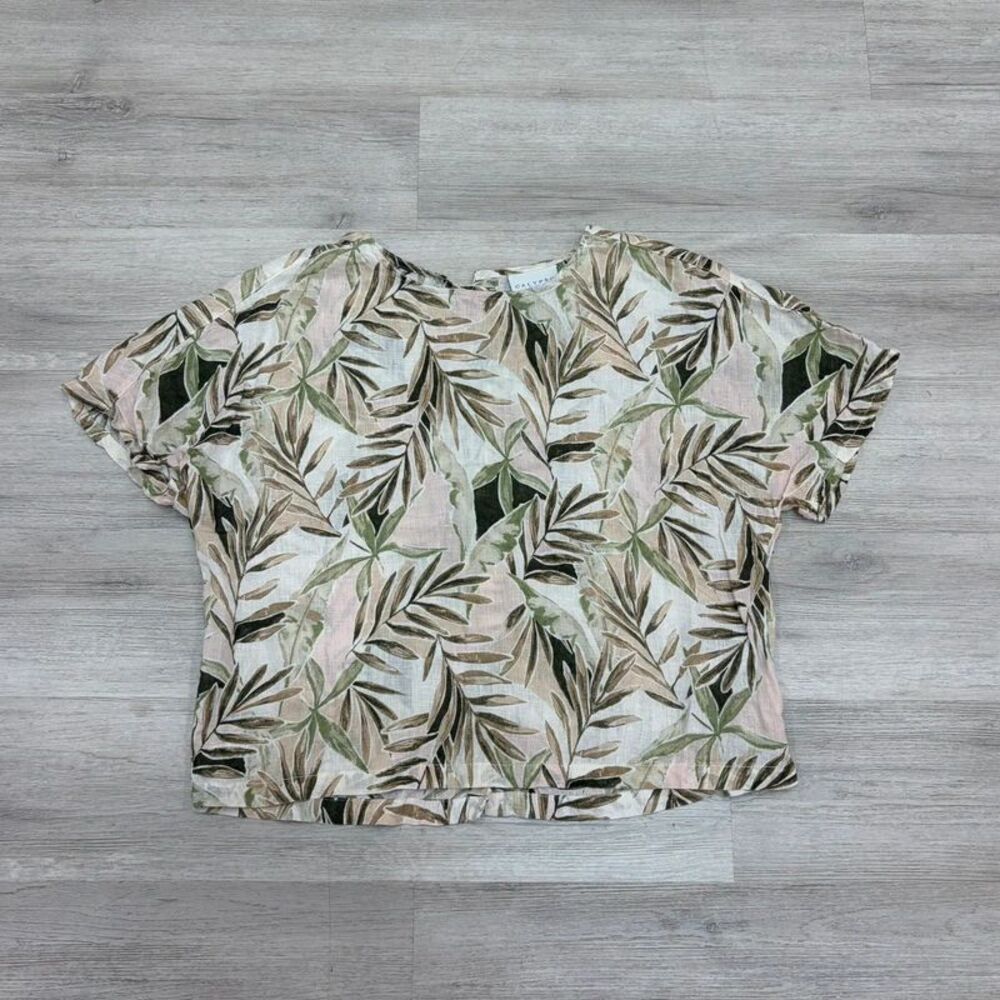 Calypso St Barth 100 Linen Palm Flowy Shirt Button Back